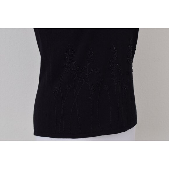 Vintage 90s Stretch Silk/Rayon Black Embroidered + Beads Tank Top | size PM - Picture 6 of 10